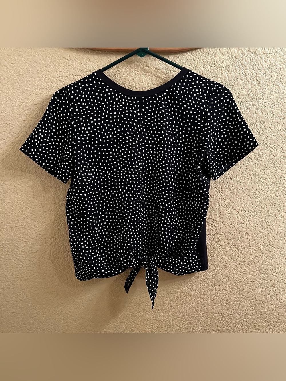 Esprit Navy Polka Dot Tie-Front Short Sleeve Top